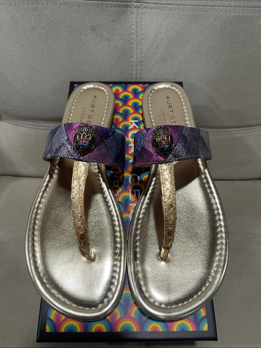 Kurt Geiger Kensington T -Bar Denim Sandal